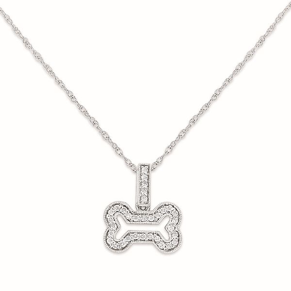 14K White Gold Diamond Dog Bone Pendant with Chain Hildgund Honolulu, HI