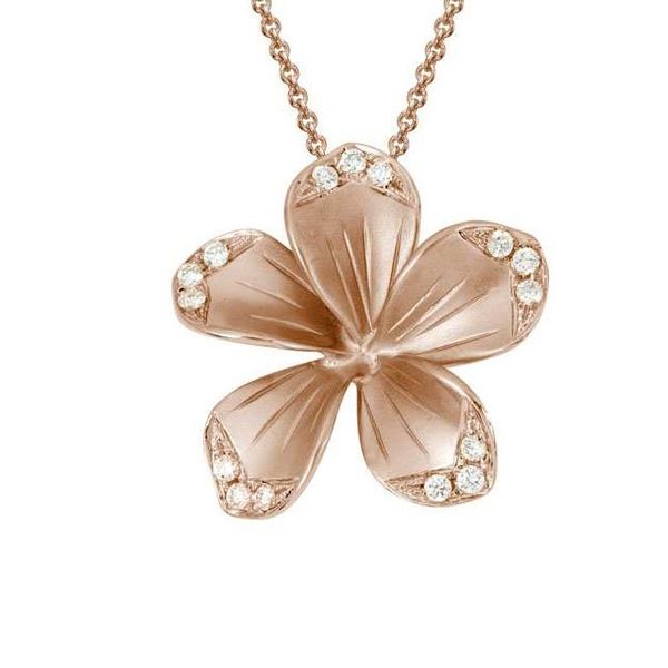 14K Rose Gold Plumeria Pendant Hildgund Honolulu, HI