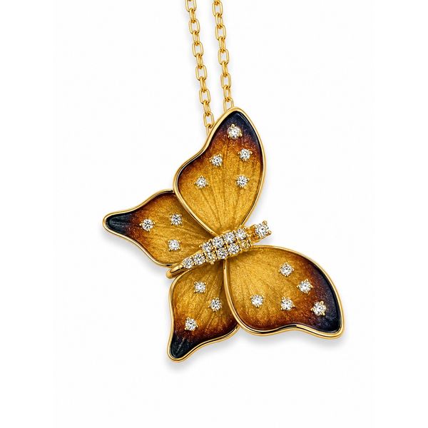 18K Yellow Gold Diamond Butterfly Pendant Hildgund Honolulu, HI