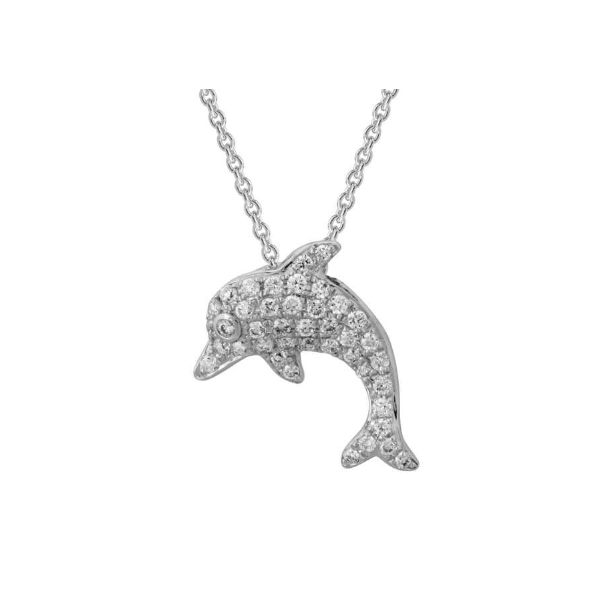 14K White Gold Diamond Dolphin Pendant Hildgund Honolulu, HI
