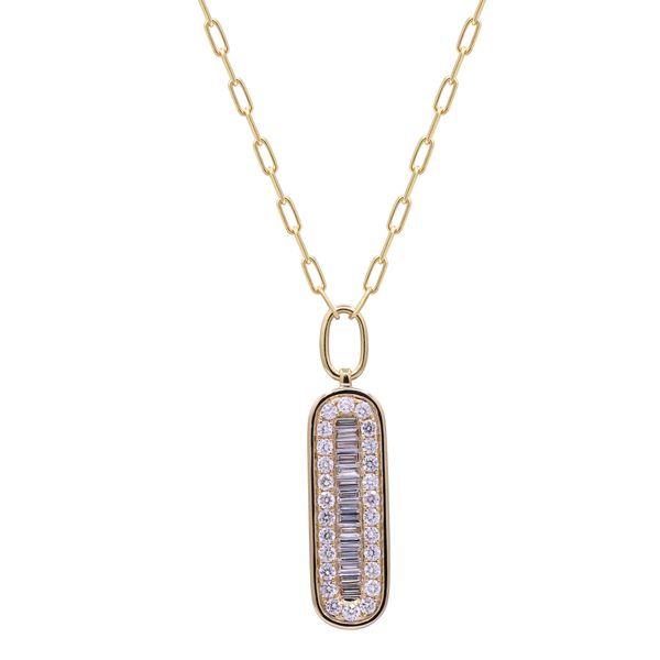 18K Yellow Gold Baguette and Round Diamond Necklace Hildgund Honolulu, HI