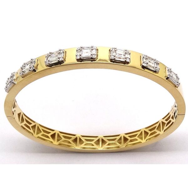 18K Yellow Gold Baguette & Round Diamond Bracelet Hildgund Honolulu, HI