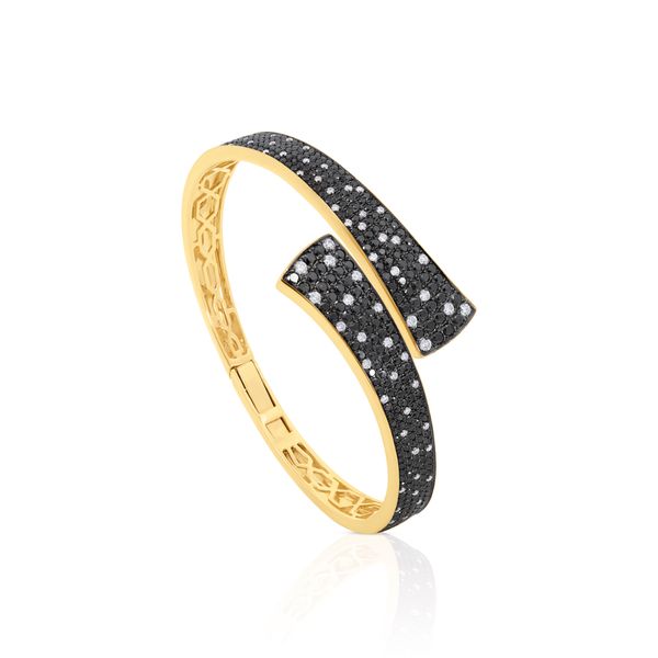 14K Yellow Gold Black and White Diamond Bangle Hildgund Honolulu, HI