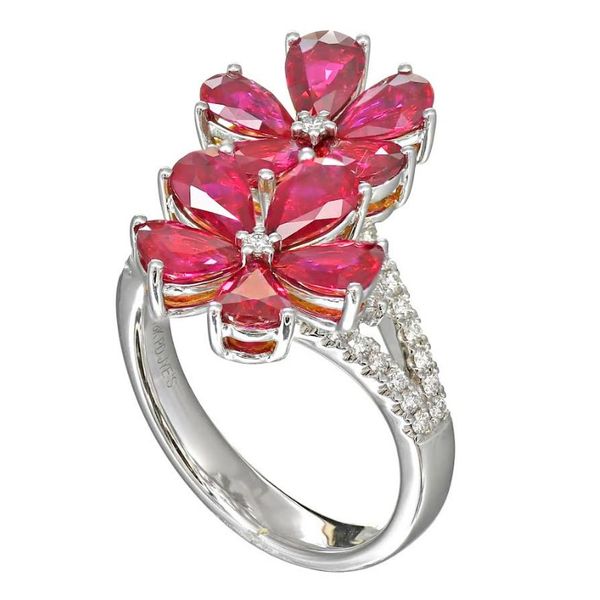 18K White Gold Ruby Double Flower Ring Hildgund Honolulu, HI
