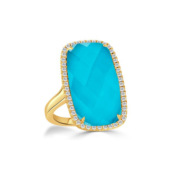 18K Yellow Gold Turquoise Quartz Doublet & Diamond Ring Hildgund Honolulu, HI