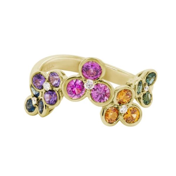 14K Yellow Gold Multicolor Sapphire Cluster Ring Hildgund Honolulu, HI