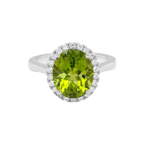 14K White Gold Peridot Diamond Ring Hildgund Honolulu, HI