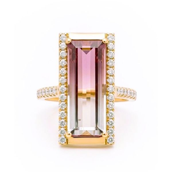 18K Yellow Gold Pink Tourmaline Diamond Ring Hildgund Honolulu, HI