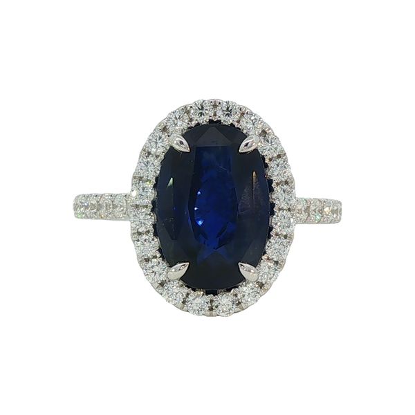 GIA Certified Oval Blue Sapphire Diamond Ring in 18K White Gold Hildgund Honolulu, HI