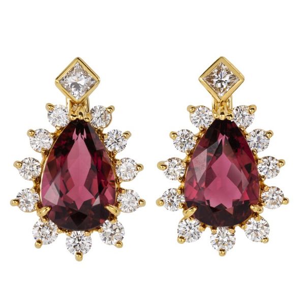 18K Yellow Gold Pink Tourmaline & Diamond Earrings Hildgund Honolulu, HI