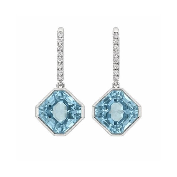 18K White Gold Aquamarine Diamond Drop Earrings Hildgund Honolulu, HI