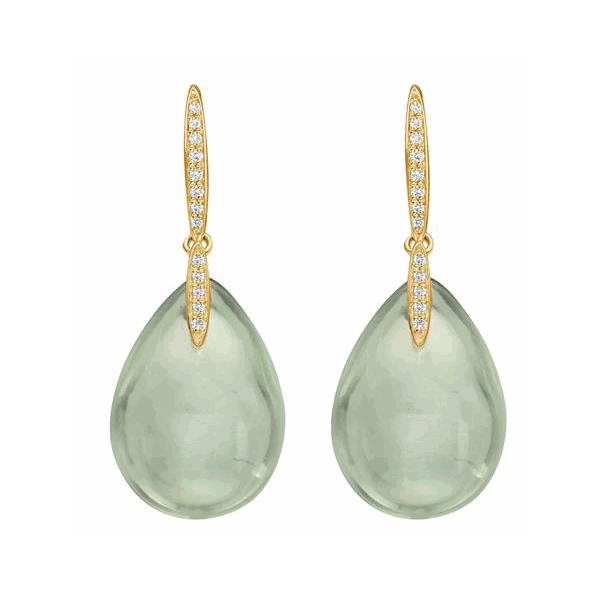 14K Yellow Gold Green Amethyst Earrings with Diamonds Hildgund Honolulu, HI