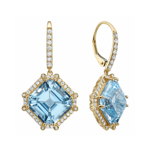 14K Yellow Gold Blue Topaz Diamond Earrings Hildgund Honolulu, HI