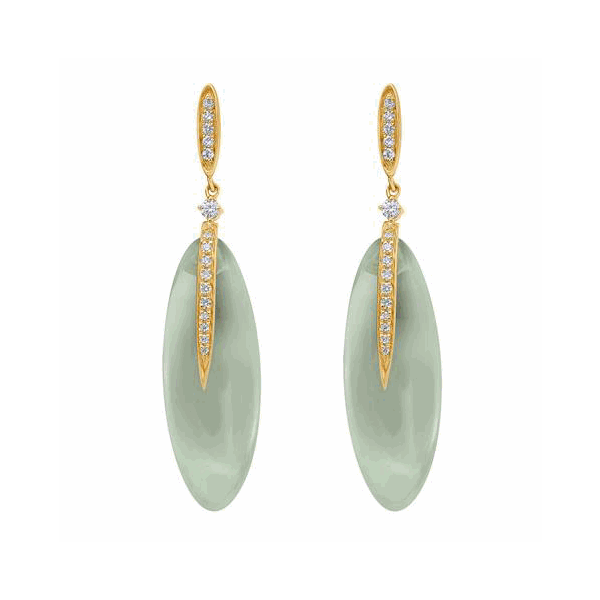 14K Yellow Gold Green Amethyst Earrings with Diamonds Hildgund Honolulu, HI