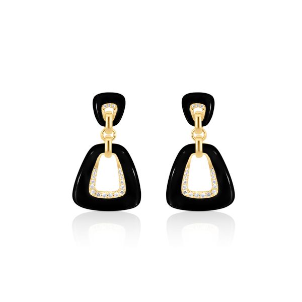 14K Yellow Gold Black Onyx Diamond Earrings Hildgund Honolulu, HI
