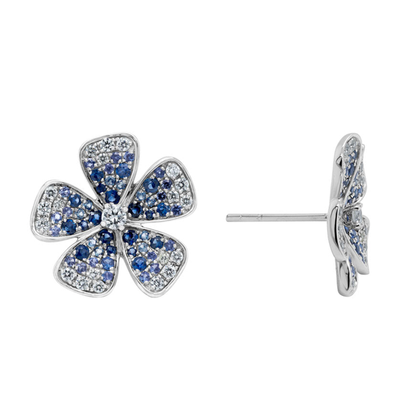 14K White Gold Sapphire Diamond Flower Studs Hildgund Honolulu, HI