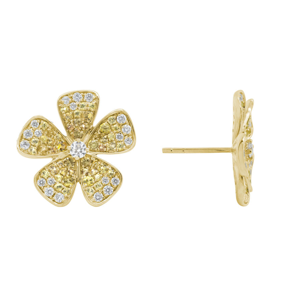 14K Yellow Gold Sapphire Diamond Flower Studs Hildgund Honolulu, HI