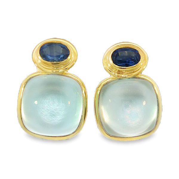 14K Yellow Gold Blue Topaz & Mother-of-Pearl Earrings with Kyanite Hildgund Honolulu, HI