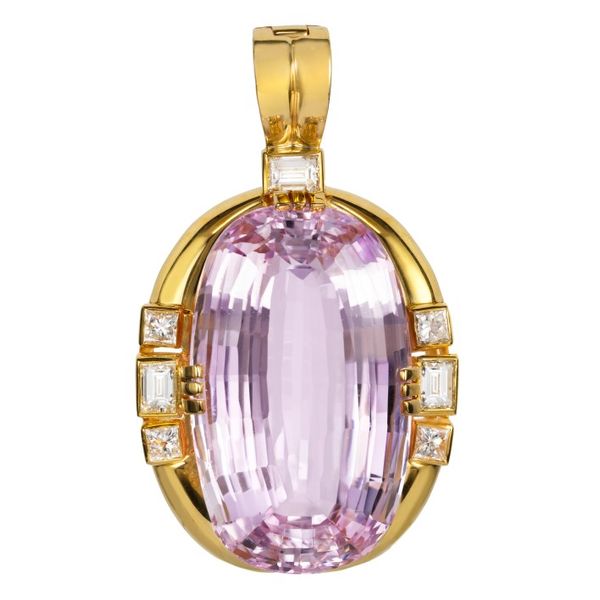 18K Yellow Gold Kunzite Diamond Pendant Hildgund Honolulu, HI