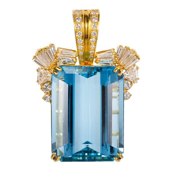18K Yellow Gold Aquamarine Diamond Pendant Hildgund Honolulu, HI