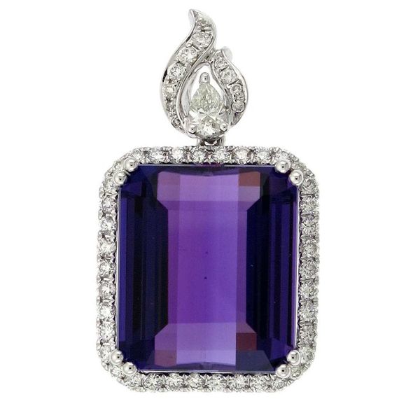 14K White Gold Amethyst and Diamond Pendant Hildgund Honolulu, HI
