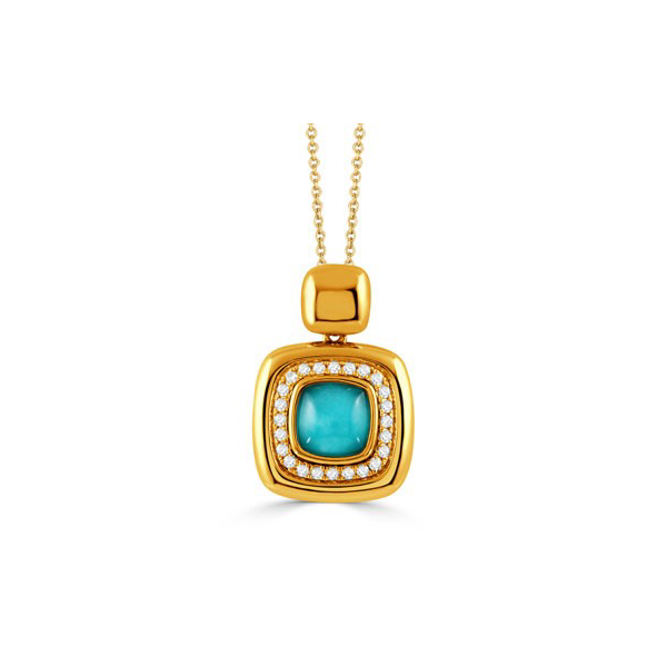 18K Yellow Gold Turquoise & Diamond Pendant Hildgund Honolulu, HI