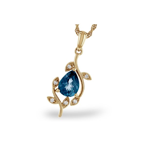 14K Yellow Gold London Blue Topaz Diamond Pendant Hildgund Honolulu, HI