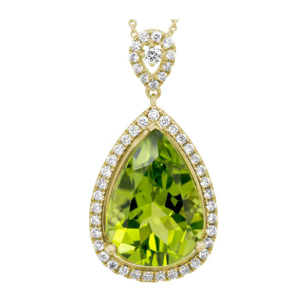 14K Yellow Gold Peridot & Diamond Teardrop Pendant Hildgund Honolulu, HI