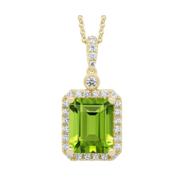 14K Yellow Gold Peridot and Diamond Pendant Hildgund Honolulu, HI