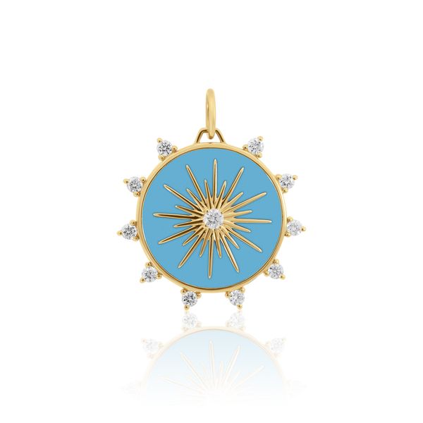 14K Yellow Gold Turquoise Starburst Pendant with Diamonds Hildgund Honolulu, HI