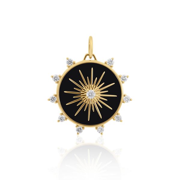 14K Yellow Gold Black Onyx Diamond Pendant Hildgund Honolulu, HI