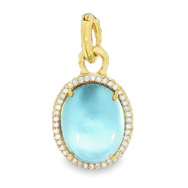 14K Yellow Gold Blue Topaz & Mother-of-Pearl Pendant with Diamond Halo Hildgund Honolulu, HI
