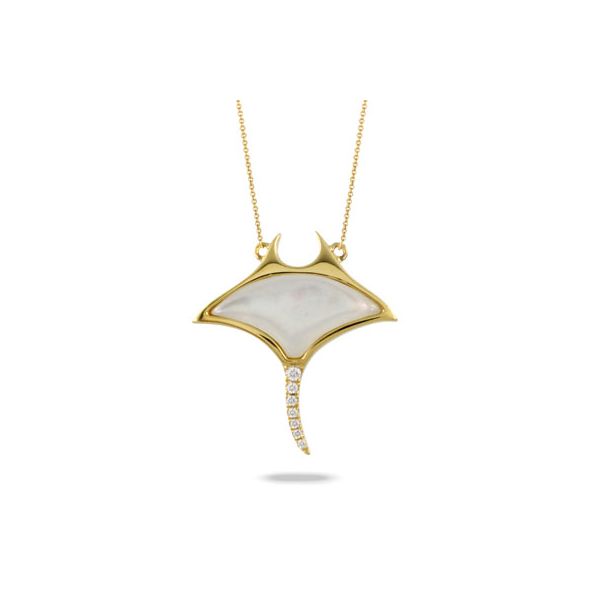 18K Yellow Gold Manta Ray Necklace — Mother of Pearl & Diamonds Hildgund Honolulu, HI