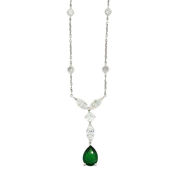 18K White Gold Emerald and Diamond Necklace Hildgund Honolulu, HI