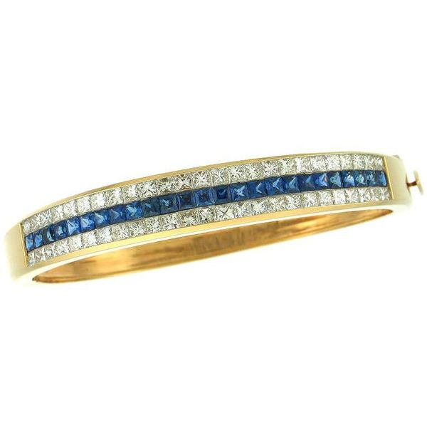 18K Yellow Gold Sapphire Diamond Bangle Bracelet Hildgund Honolulu, HI