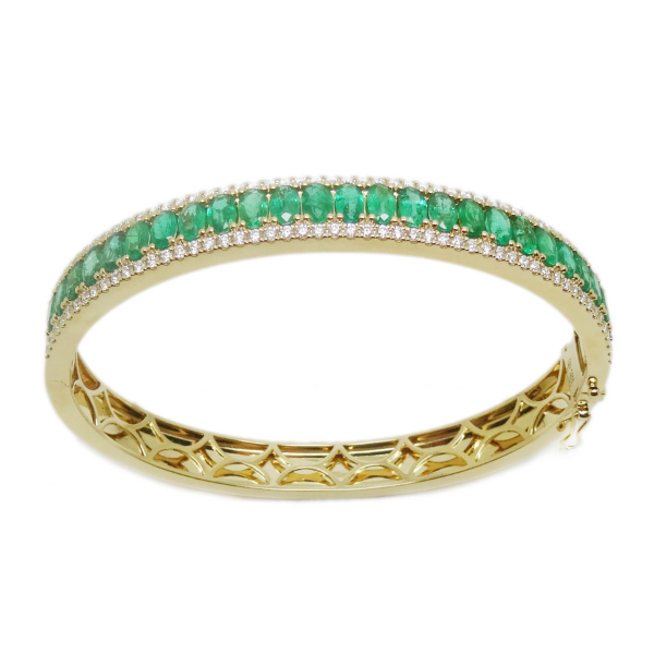 18K Yellow Gold Emerald & Diamond Bangle Bracelet Hildgund Honolulu, HI