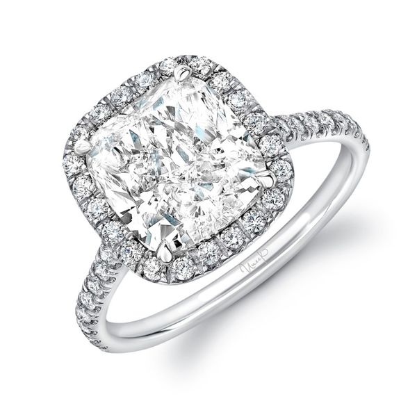 Cushion Halo Engagement Ring and Wedding Band Hingham Jewelers Hingham, MA