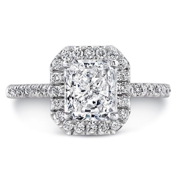 Radiant-Cut Diamond Halo Pavé Engagement Ring Hingham Jewelers Hingham, MA