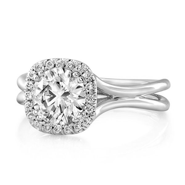 Round Diamond Engagement Ring with Cushion-Shaped Halo Hingham Jewelers Hingham, MA