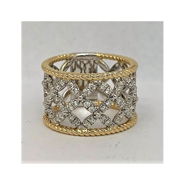 Two-tone gold and diamond wide stacking ring Hingham Jewelers Hingham, MA