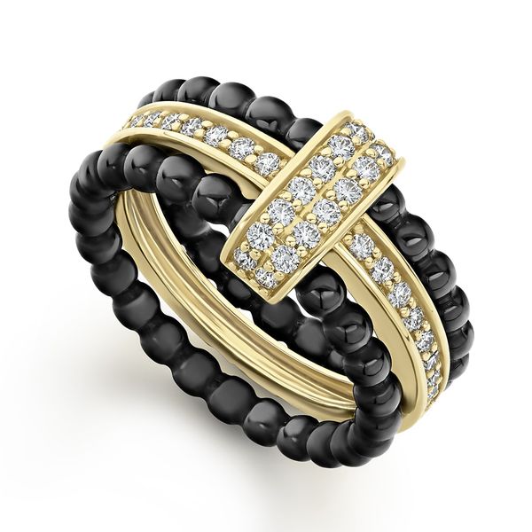 Caviar Gold Diamond Stacking Ring Set Hingham Jewelers Hingham, MA