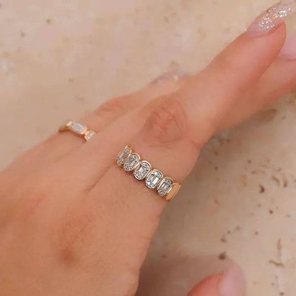 Baguette and Round Diamond Cluster Band Image 2 Hingham Jewelers Hingham, MA