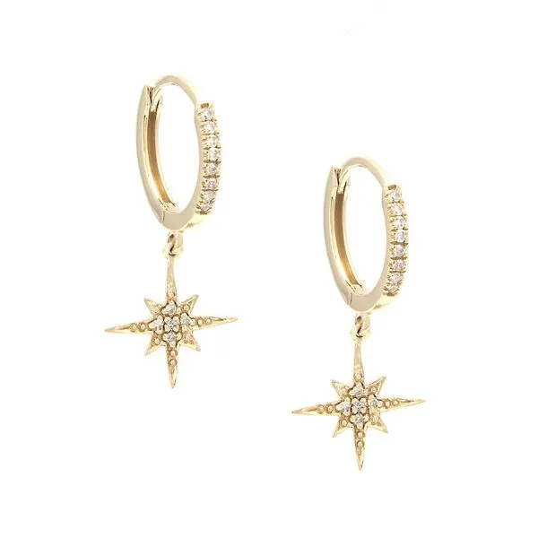 Pave Starburst Hoop Dangle Earrings Hingham Jewelers Hingham, MA