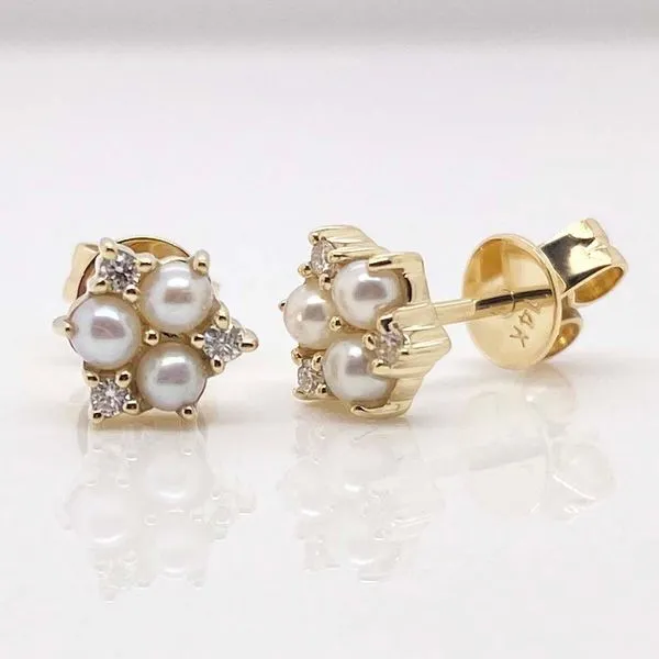 Pearl and Diamond Cluster Stud Earrings Hingham Jewelers Hingham, MA