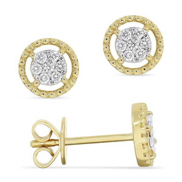 Diamond Pave Stud Earrings with Beaded Edges Hingham Jewelers Hingham, MA
