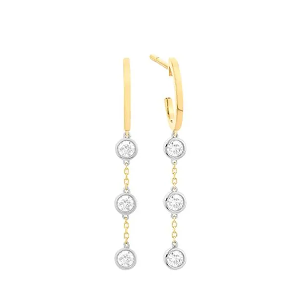 Diamond Station Drop Huggie Hoop Earrings Hingham Jewelers Hingham, MA