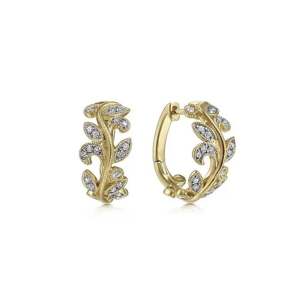 Diamond Floral Huggie Hoop Earrings Hingham Jewelers Hingham, MA