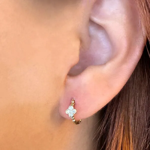 Diamond Clover Huggie Hoop Earrings Image 2 Hingham Jewelers Hingham, MA