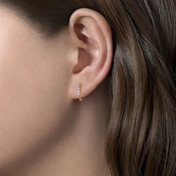 Diamond Huggie Hoop Earrings Image 2 Hingham Jewelers Hingham, MA
