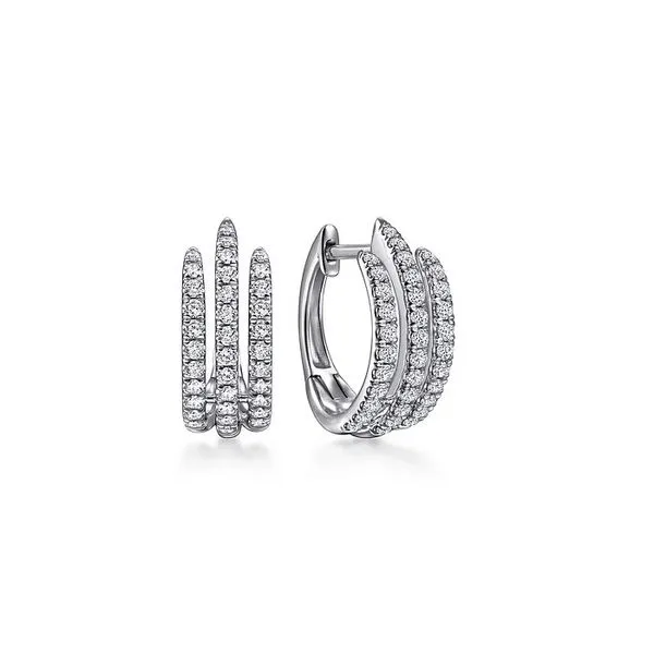 Triple Row Diamond Pave Huggie Hoop Earrings Hingham Jewelers Hingham, MA